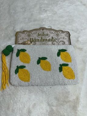 Made in India Lemon beaded pouch